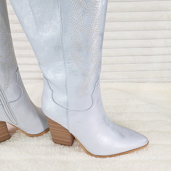 Cruising Brushed Metallic Western Cowgirl Knee Boots Silver - Picture 9 of 15